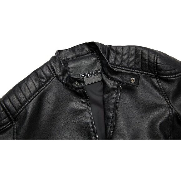 🆕 Men Black Stand Collar Leather Jacket Motorcycle Lightweight Faux Outwear - Picture 6 of 7